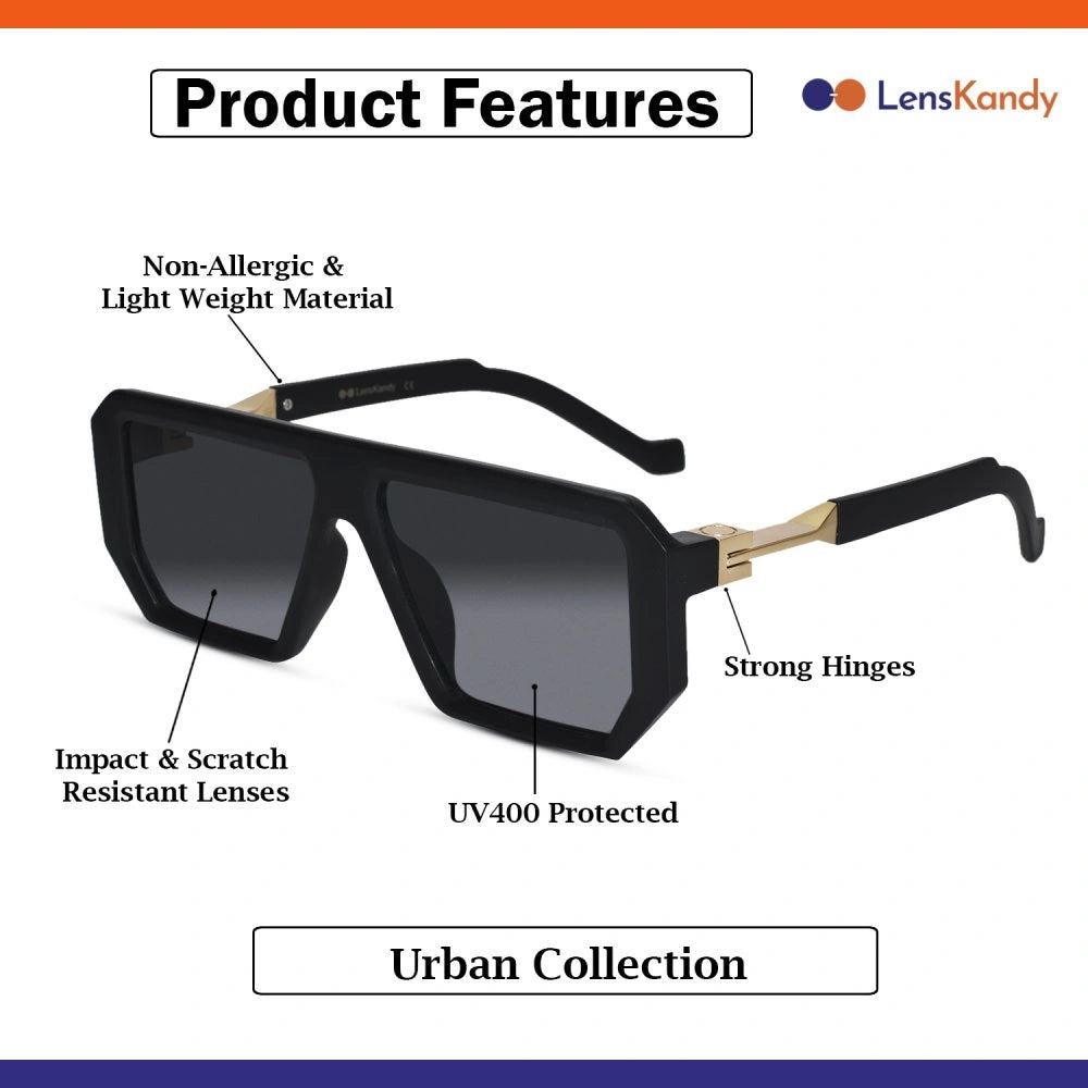 Designer Retro Matt  Black Sunglasses For Men LKS8725-BLK