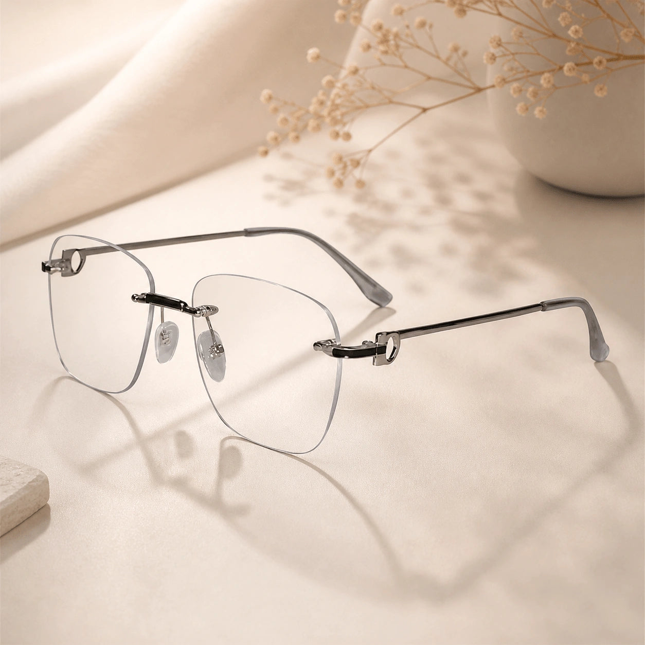 Designer Silver Frameless Rectangular Computer Glasses LKE23021-SILVER