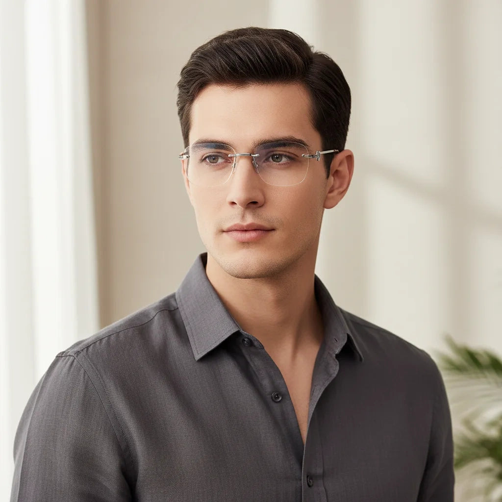 Designer Silver Frameless Rectangular Computer Glasses LKE23021-SILVER