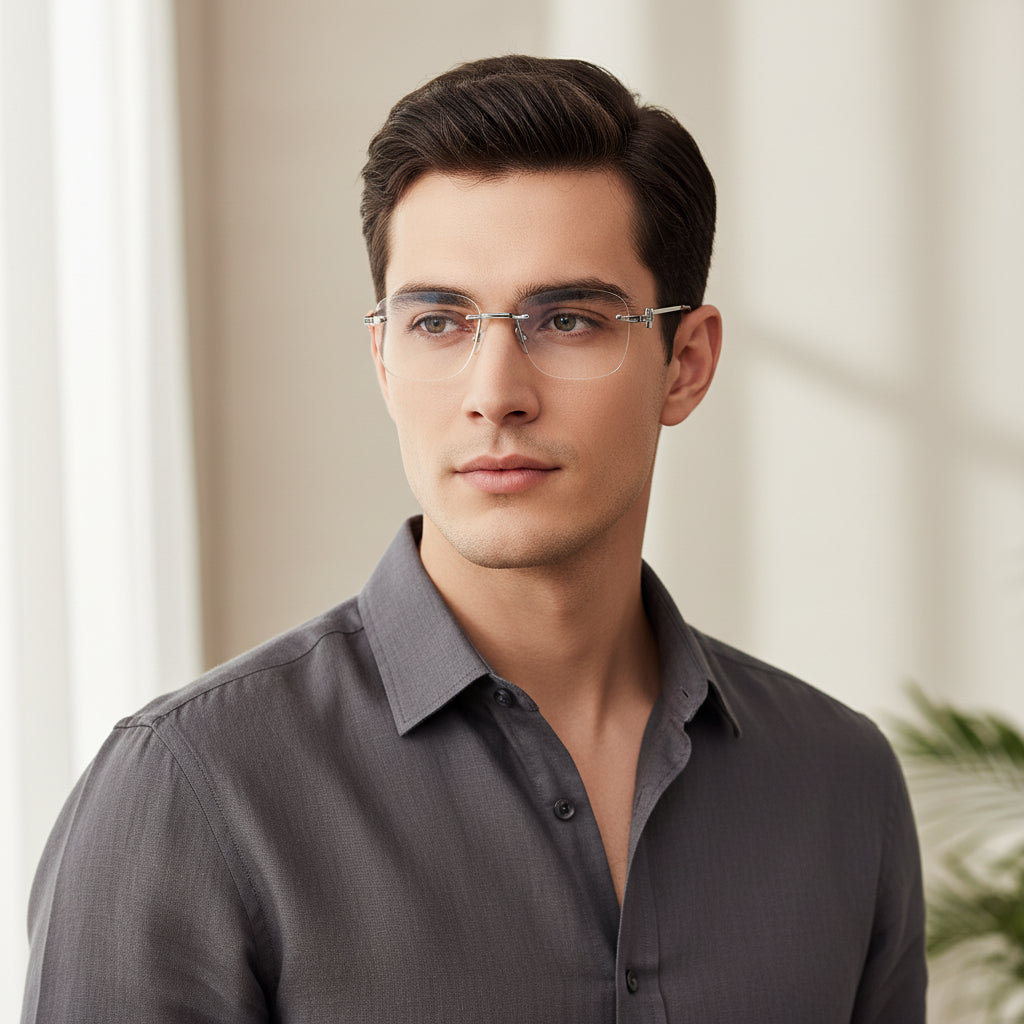 Designer Silver Frameless Rectangular Computer Glasses LKE23021-SILVER