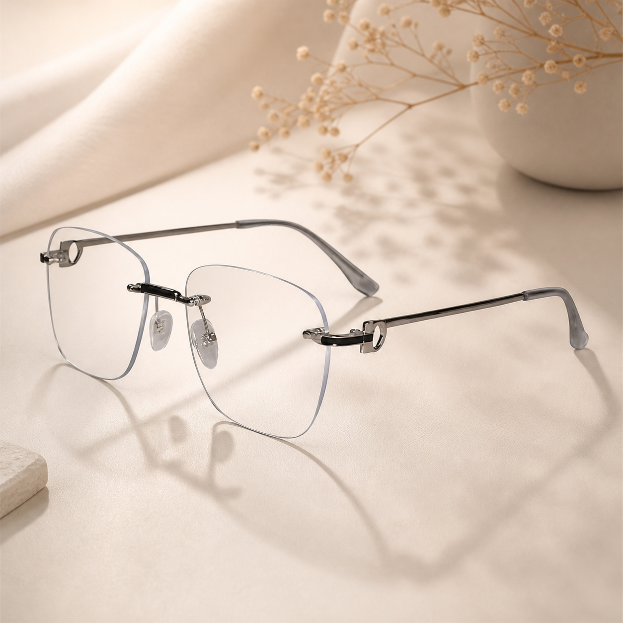 Designer Silver Frameless Rectangular Computer Glasses LKE23021-SILVER