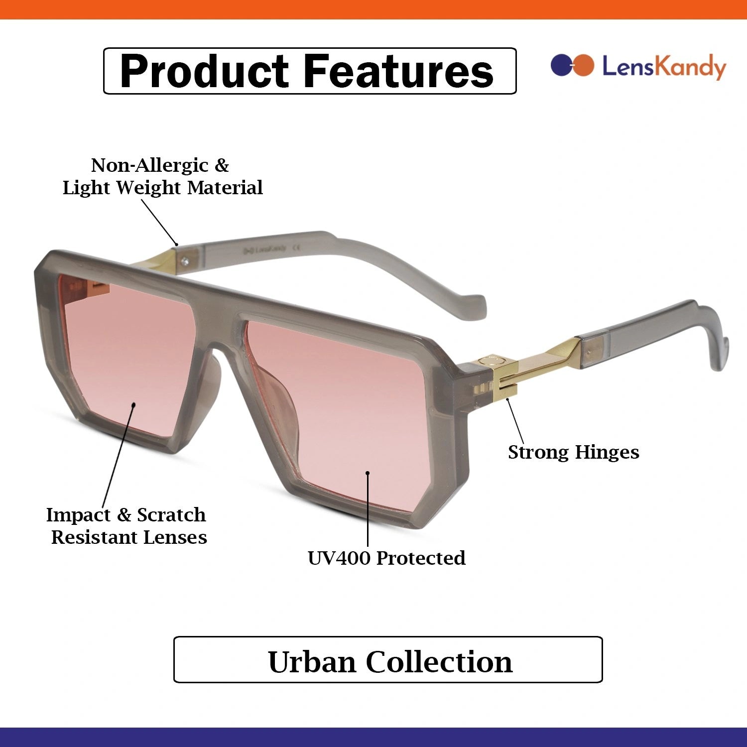 Designer Tint Retro Grey Sunglasses For Men LKS8725-GRY