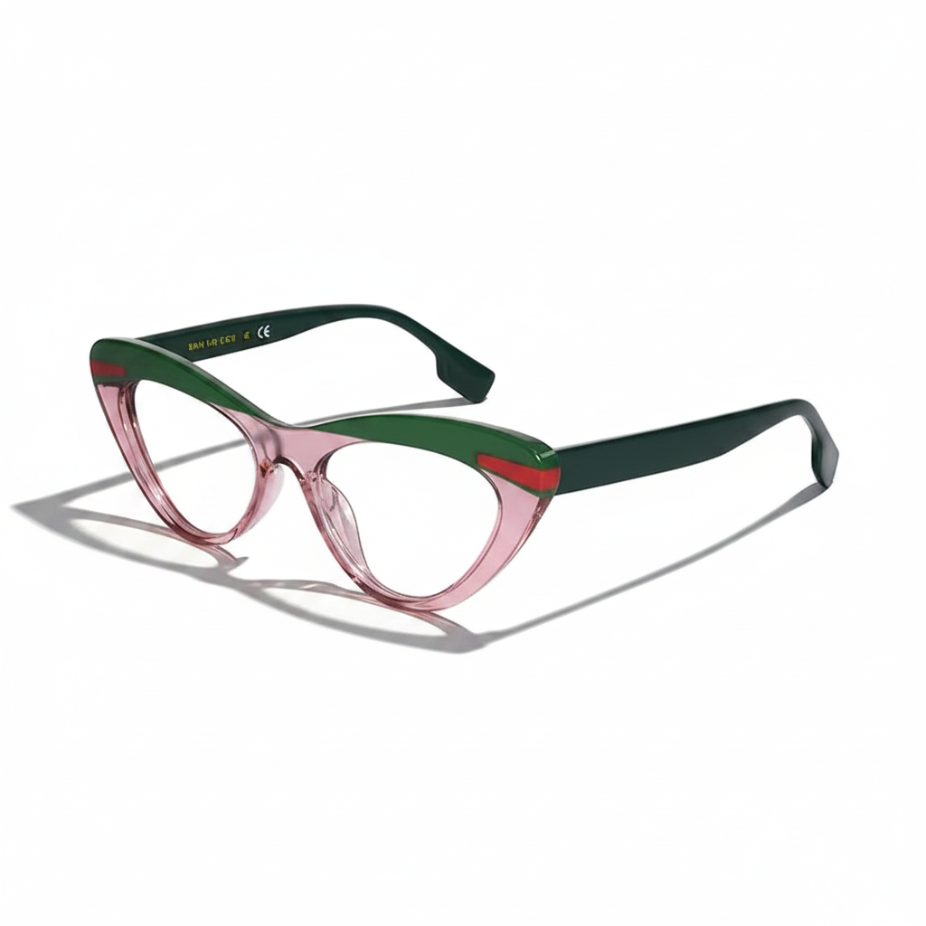 Dual Tone Green with Crystal Pink Cat eye Eyeglasses LKE22037-PNK-GRN