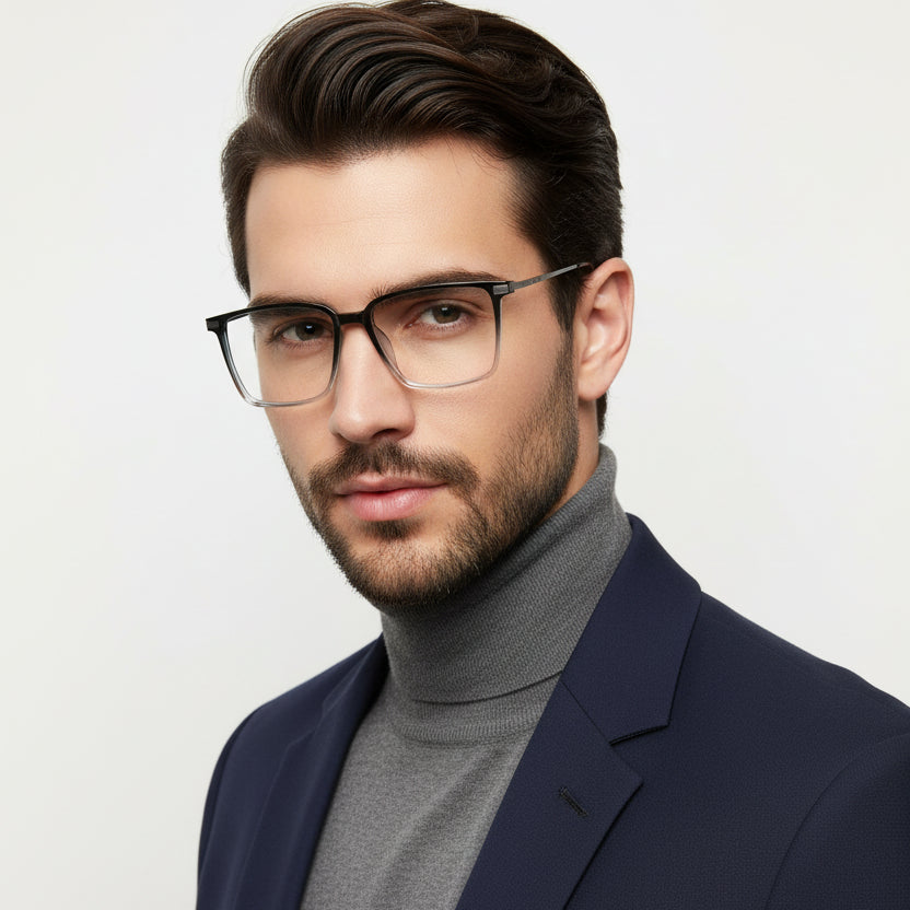 Dual-Tone Rectangular Eyeglasses For Men & Women ELE98011-GRY