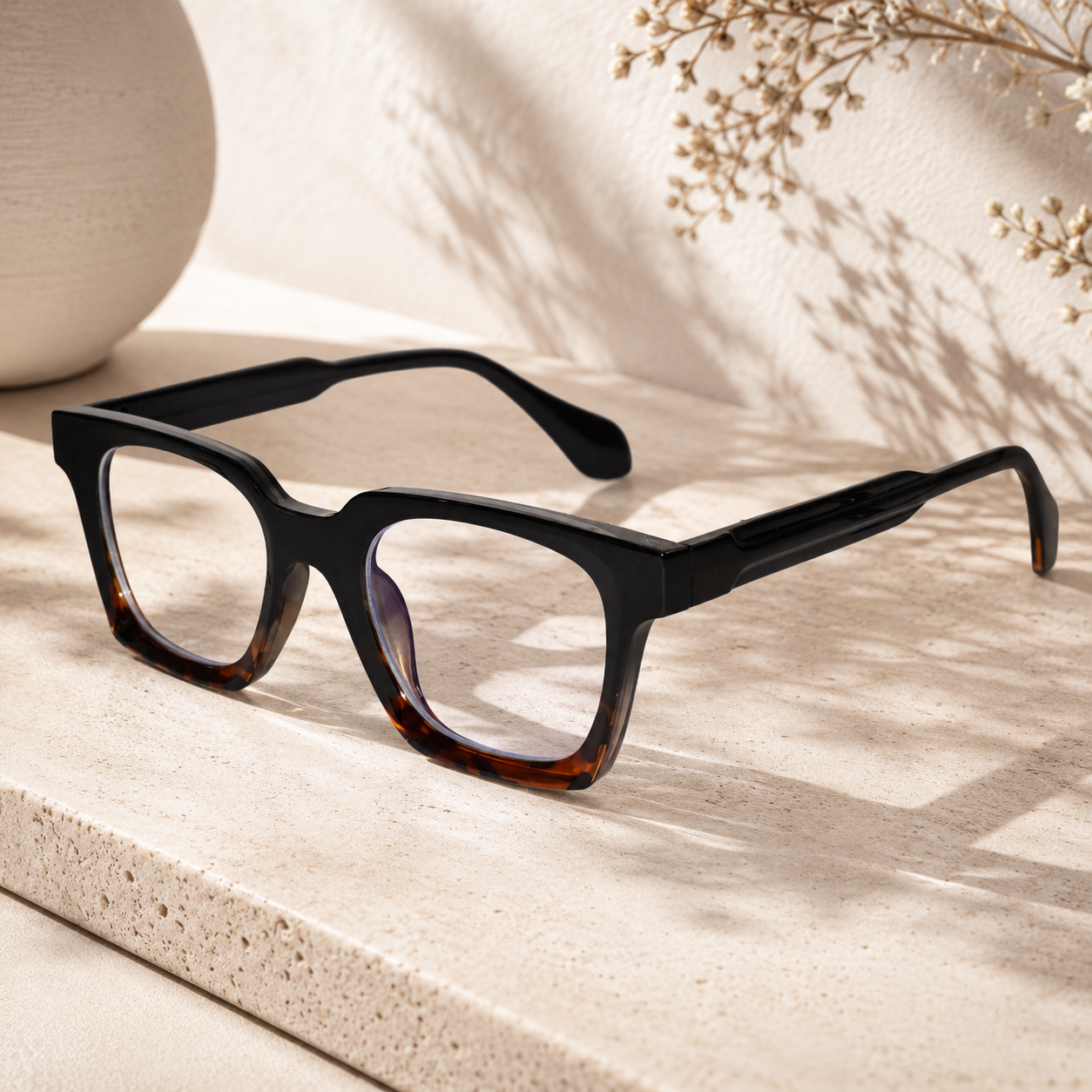 Dual Tone Black / Brown Rectangular Eyeglasses For Men & Women LKE5168-BLK-BRN