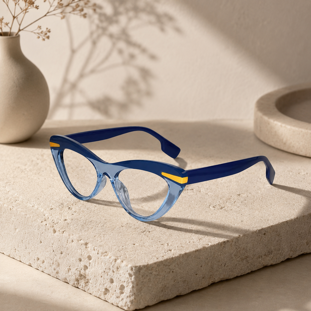 Dual Tone Blue Cateye Eyeglasses For Women LKE22037-BLU