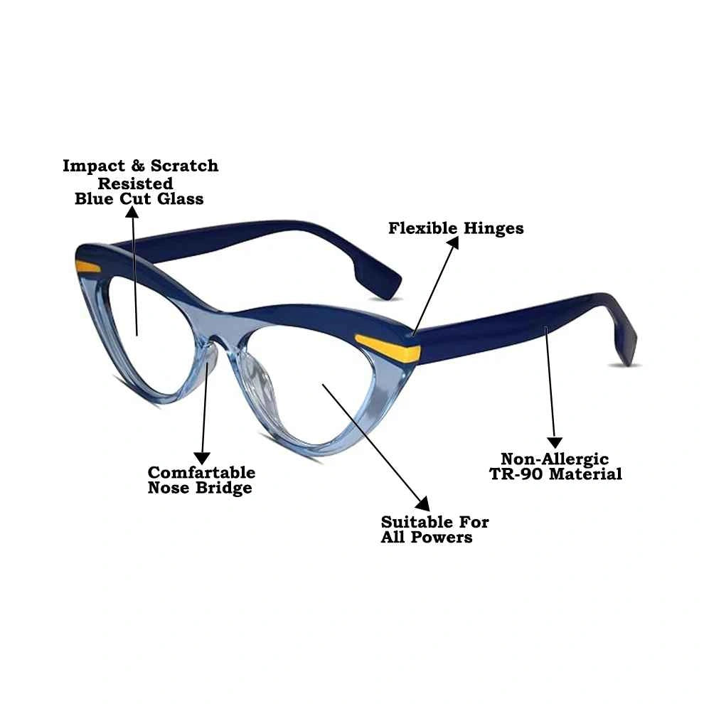 Dual Tone Blue Cateye Eyeglasses For Women LKE22037-BLU