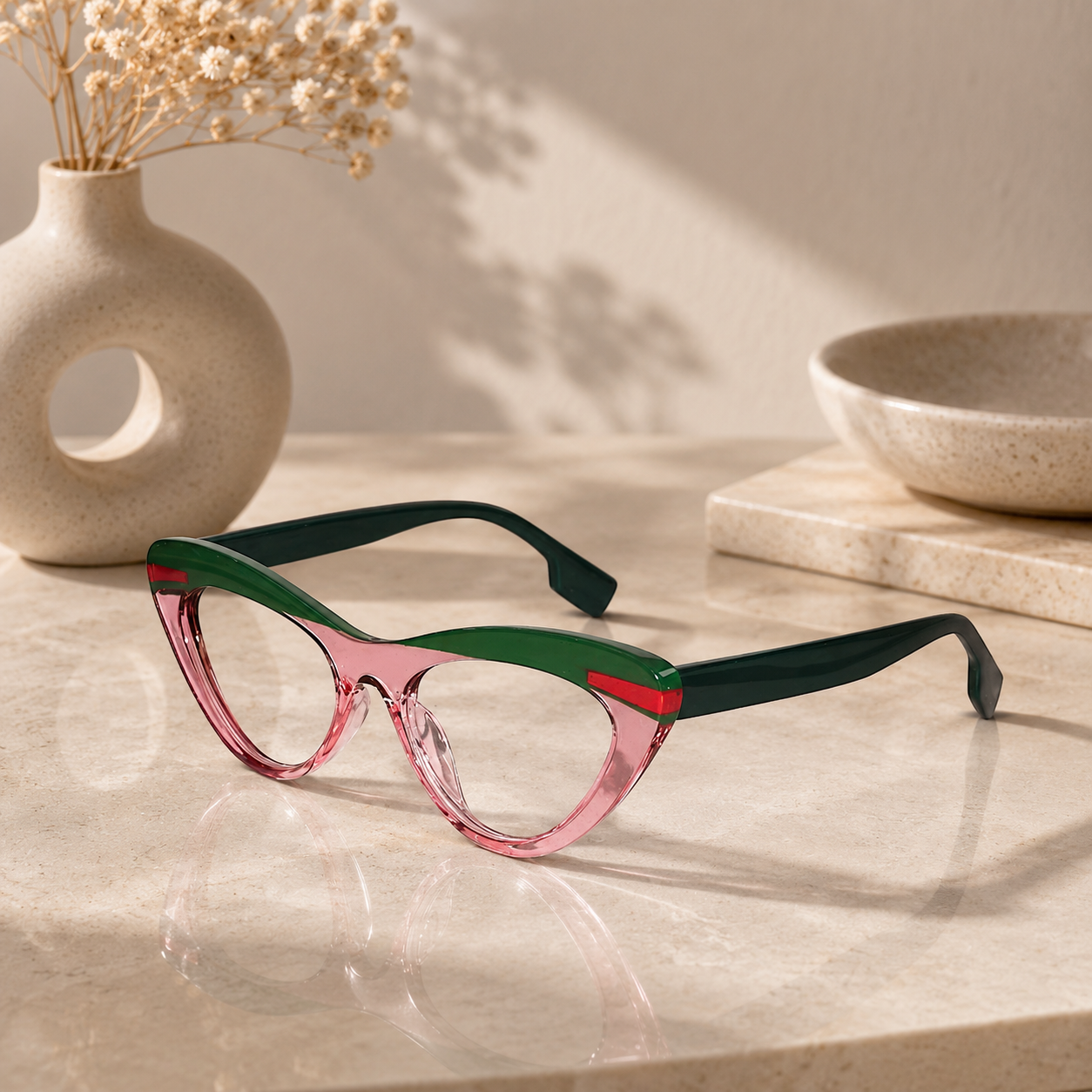 Dual Tone Green with Crystal Pink Cat eye Eyeglasses LKE22037-PNK