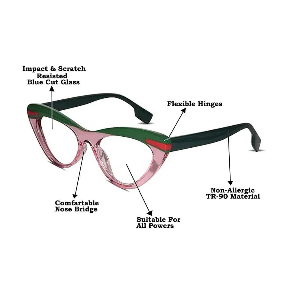Dual Tone Green with Crystal Pink Cat eye Eyeglasses LKE22037-PNK