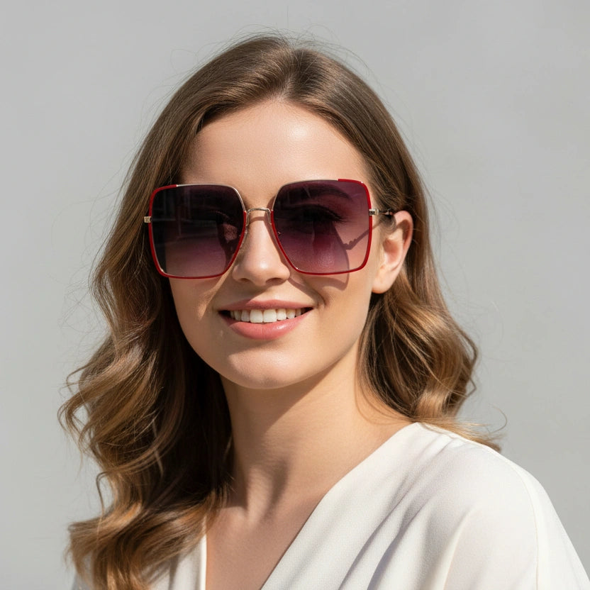 Dual Tone Oversize Red Sunglasses For Women LKS1758-RED