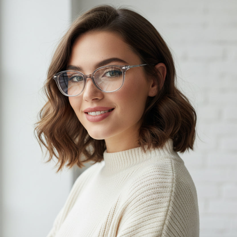 Dual Tone Purple Transparent Cat Eye Glasses For Women LKE30318-PURPL