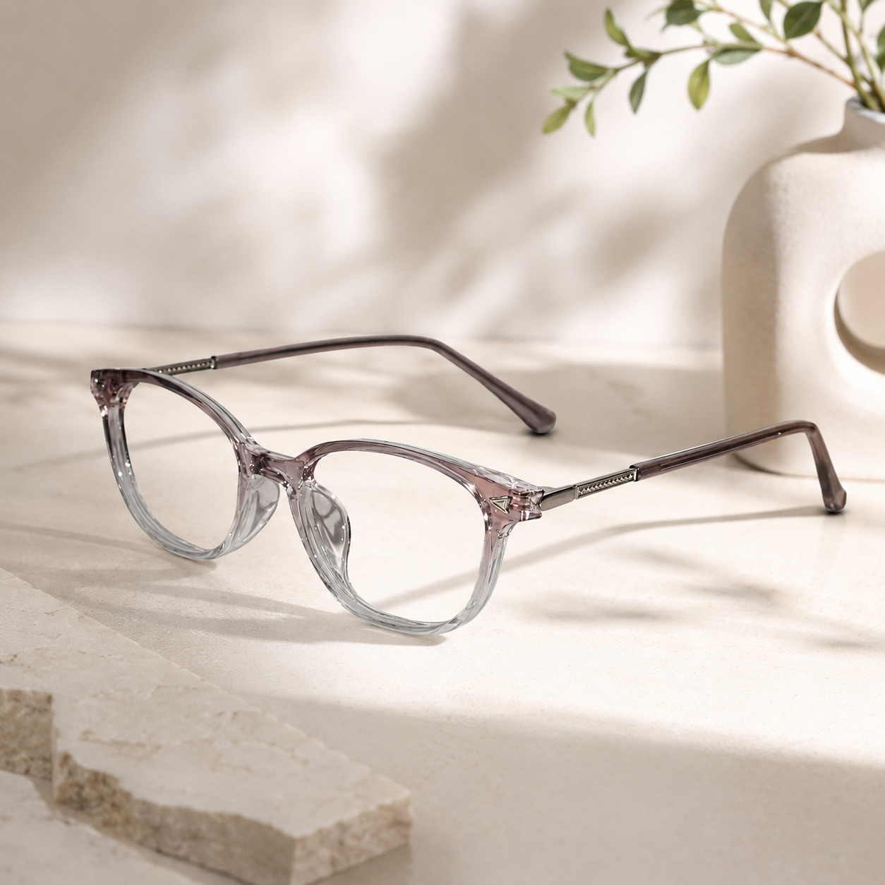 Dual Tone Purple Transparent Cat Eye Glasses For Women LKE30318-PURPL