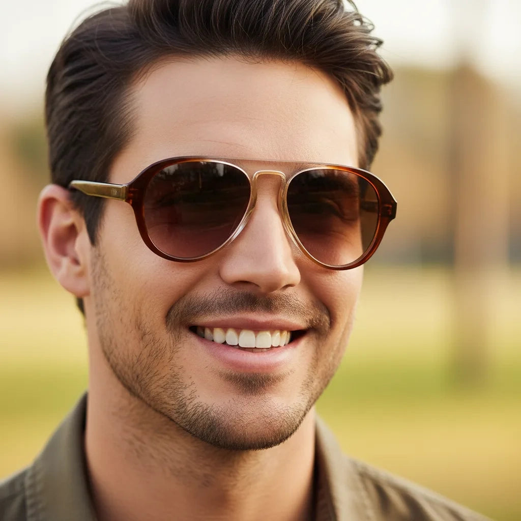 Dual Tone Stylish Avaitors  Brown Sunglasses For Men Women LKSM488-BRN
