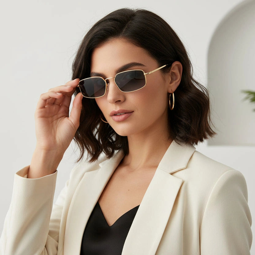 ELINE Classic Retro Rectangular Sunglasses for Men & Women ELS3032-GLD