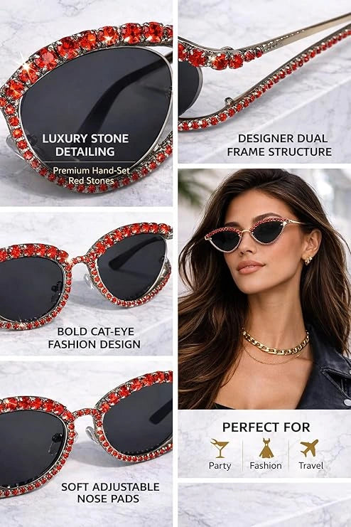 ELINE Full Crystal Rhinestone Sunglasses for Women ELS3033-RED