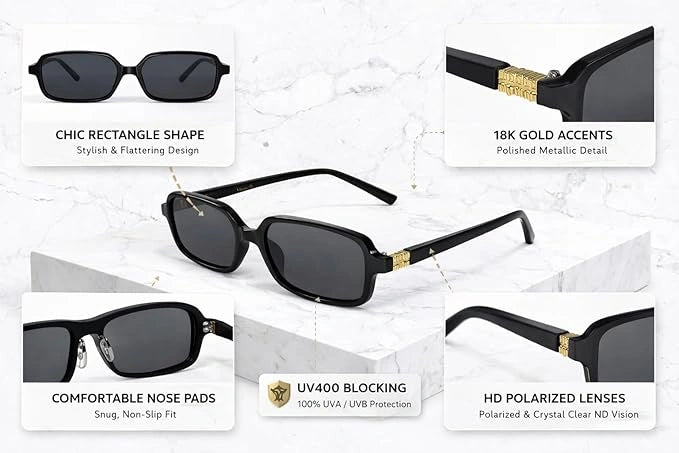 ELINE Retro Rectangle Sunglasses for Men & Women ELS2029-BLK