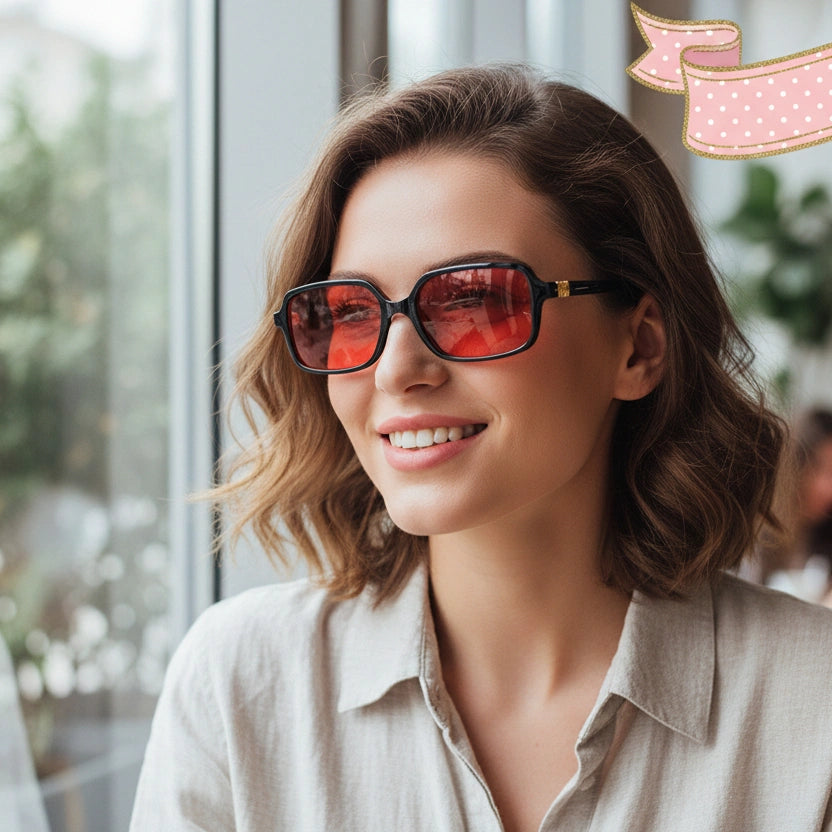 ELINE Retro Rectangle Sunglasses for Men & Women ELS2029-Red