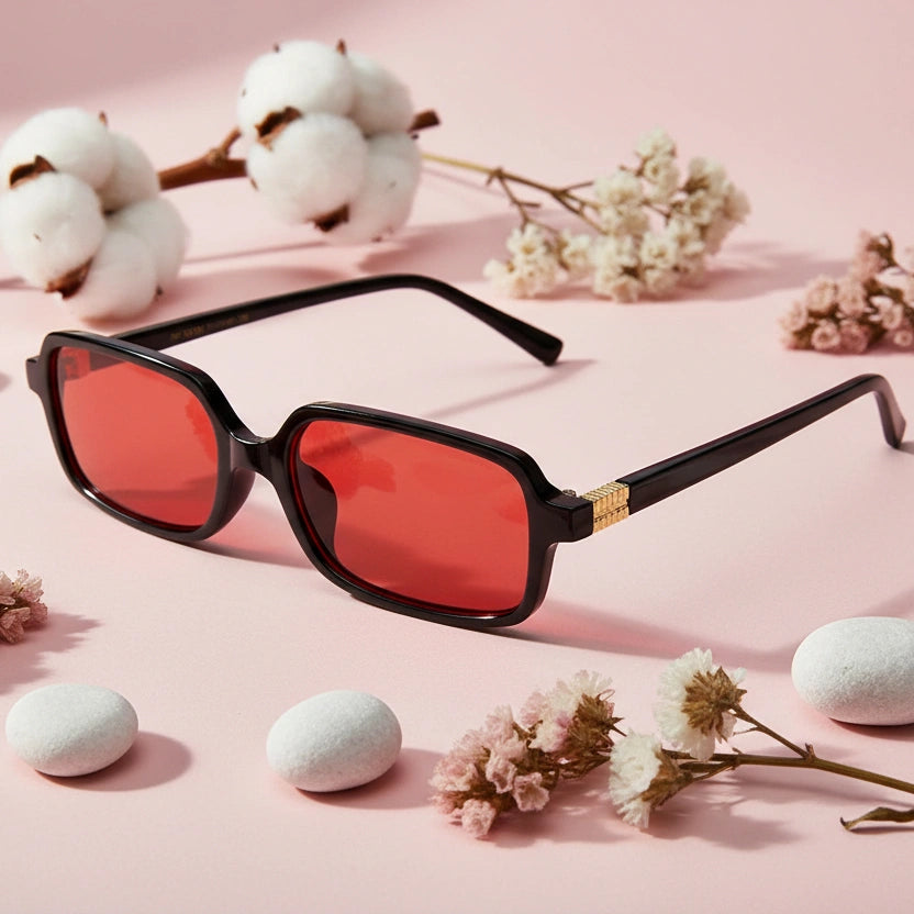 ELINE Retro Rectangle Sunglasses for Men & Women ELS2029-Red