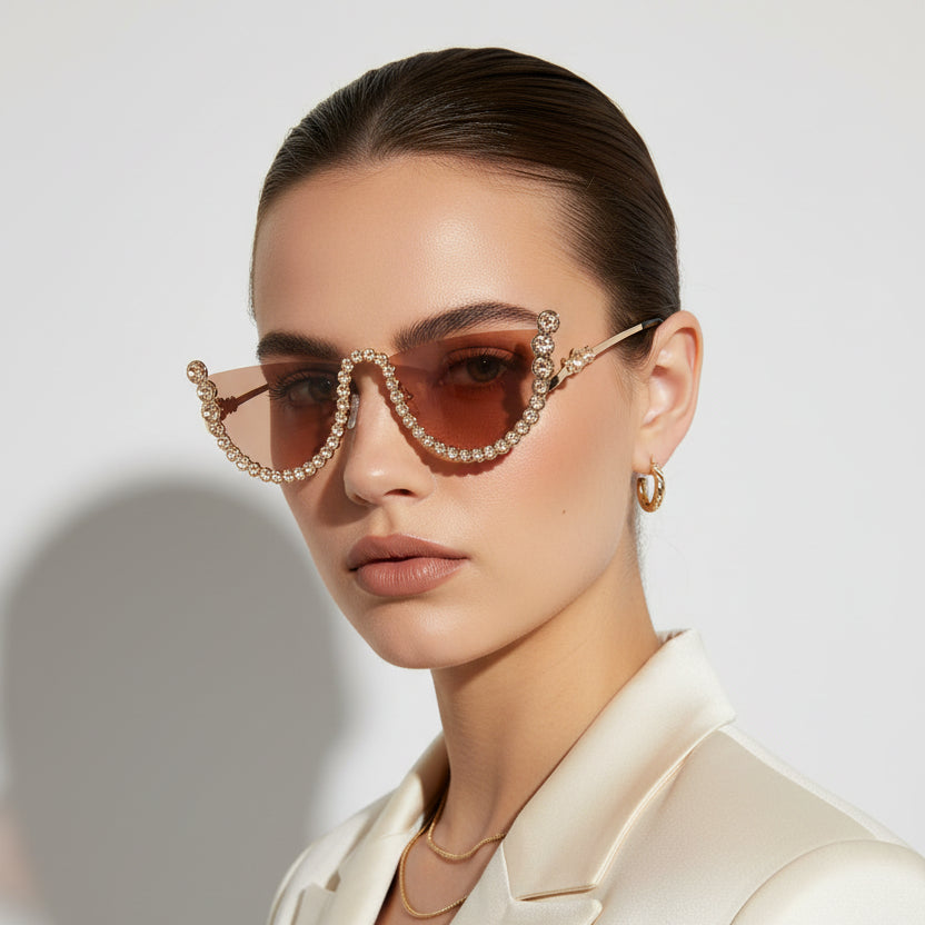 ELINE Vintage Round Rhinestone Sunglasses for Women ELS3034-ORG