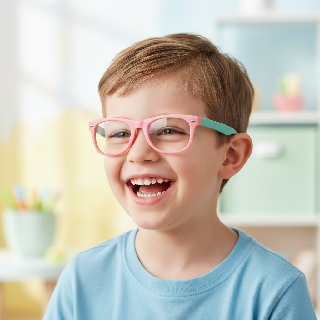 Flexible Pink Eyeglass Frames For Kids LKEK8801-PNK-GRN