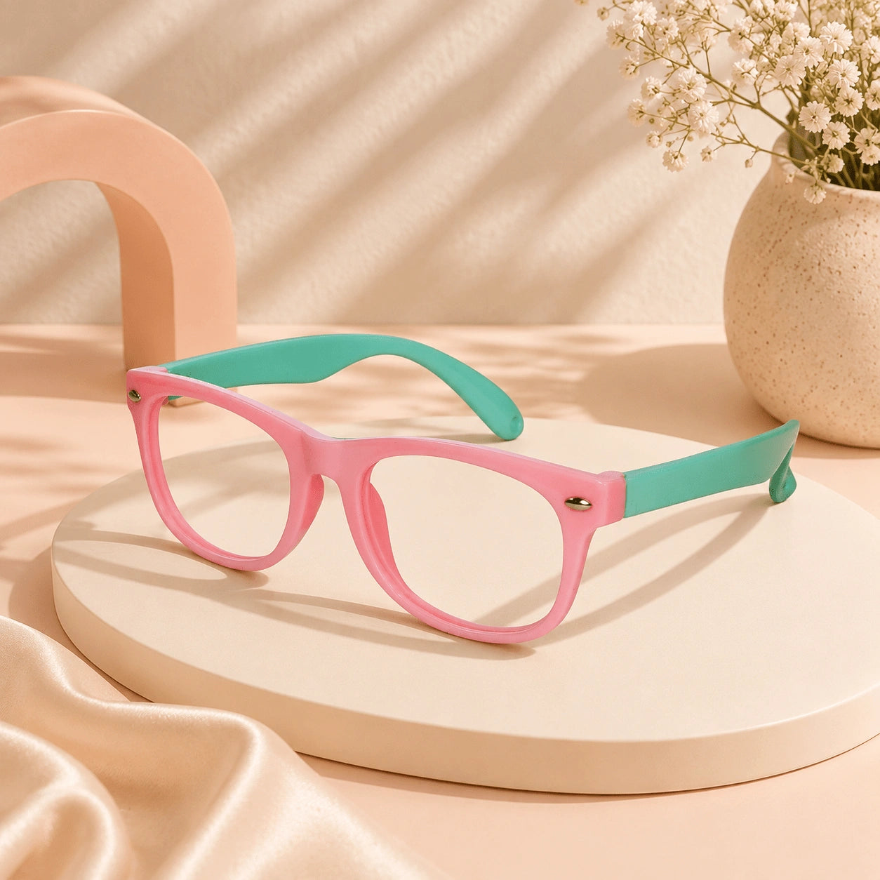 Flexible Pink Eyeglass Frames For Kids LKEK8801-PNK-GRN