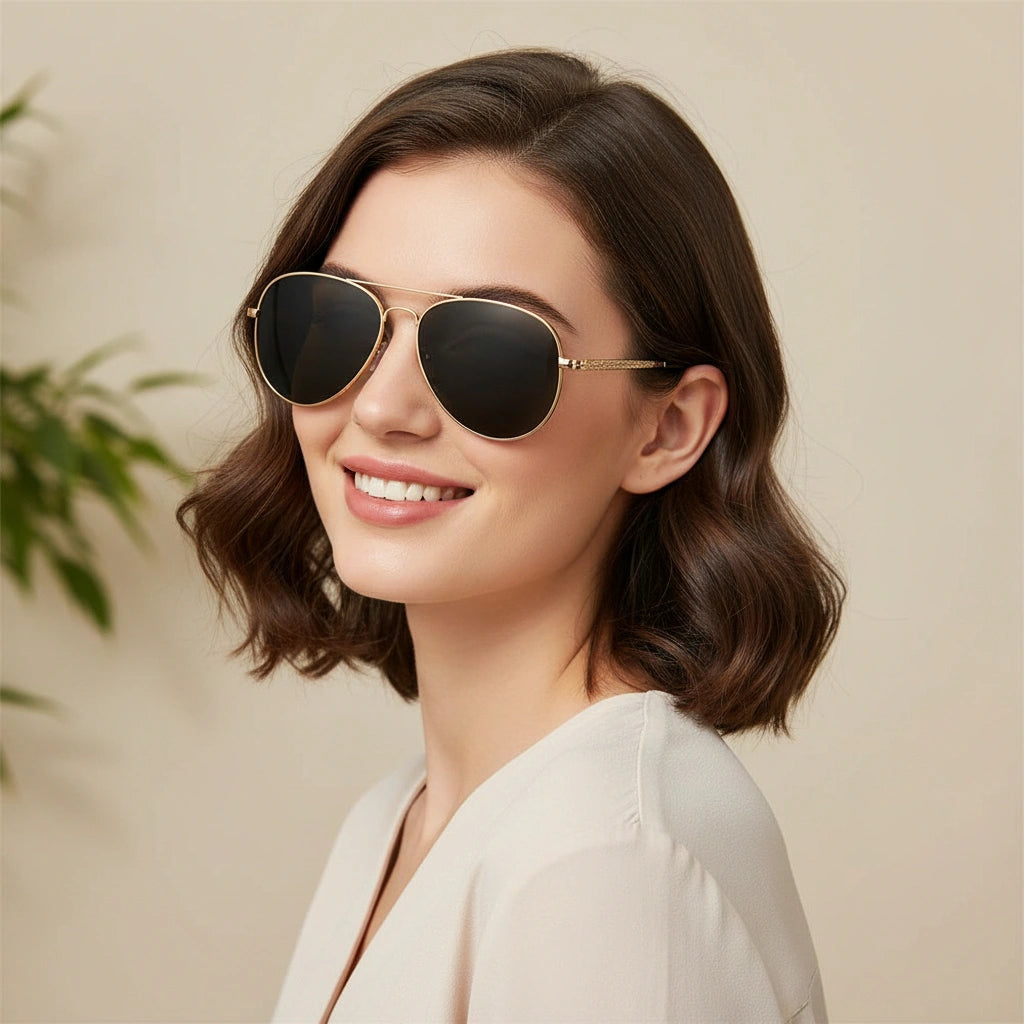 Flexible Polarized Matt Golden Aviator Sunglasses For Men And Women ELST007-Golden