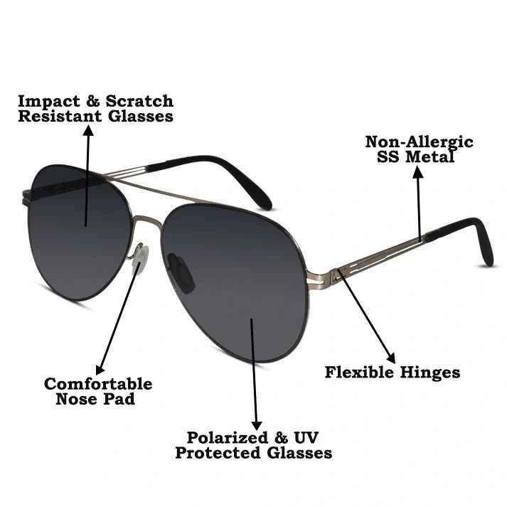 Flexible Polarized Matt Silver  Aviator Sunglasses For Men And Women ELST007-SIL