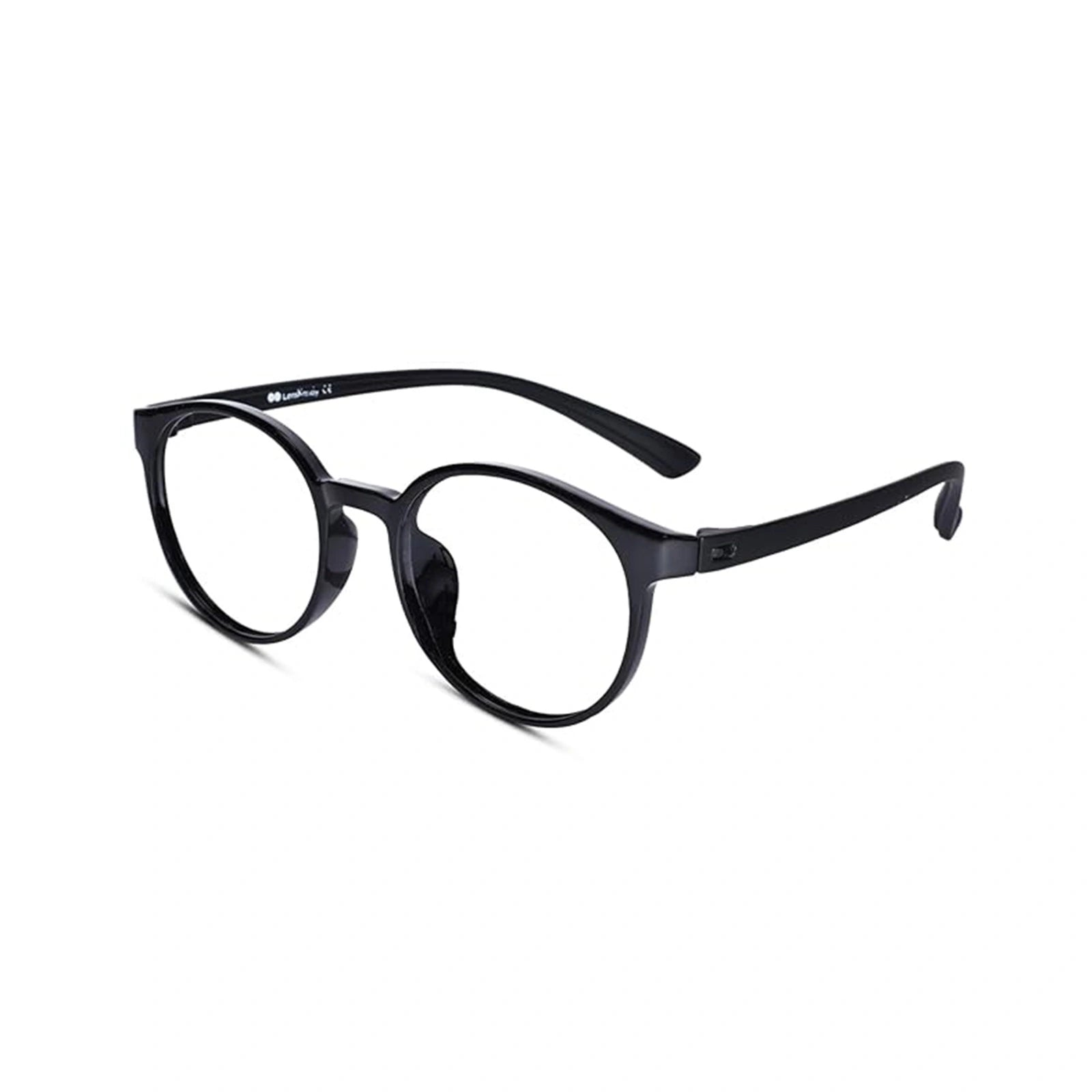 Flexible Shiny Black Round Eyeglasses For Men & Women LKE7135-BLK