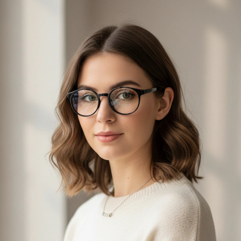 Flexible Shiny Black Round Eyeglasses For Men & Women LKE7135-BLK