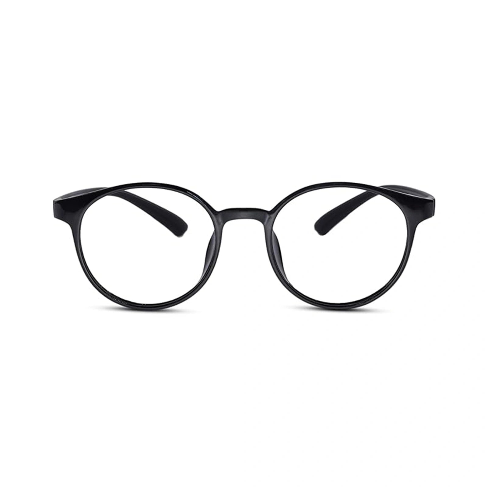 Flexible Shiny Black Round Eyeglasses For Men & Women LKE7135-BLK
