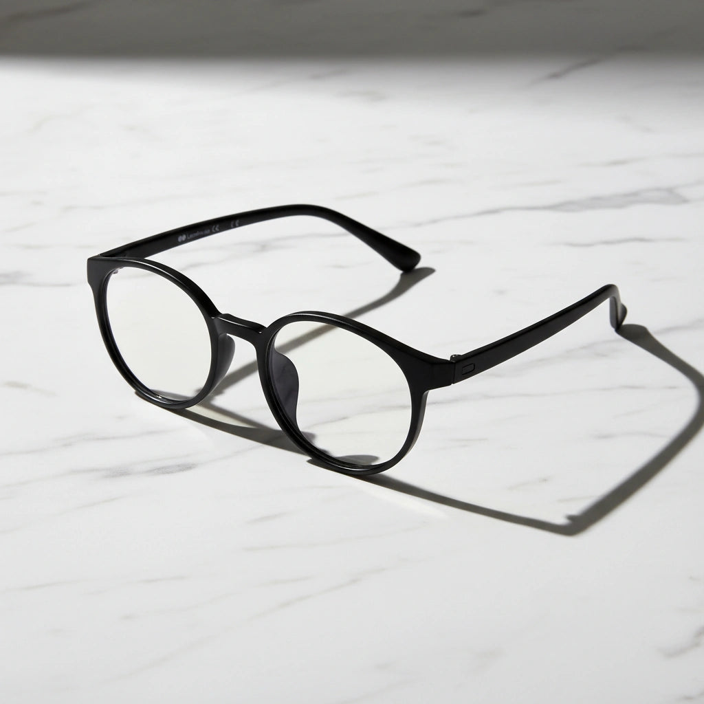 Flexible Shiny Black Round Eyeglasses For Men & Women LKE7135-BLK