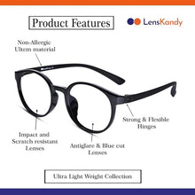 Flexible Shiny Black Round Eyeglasses For Men & Women
