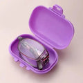 purple folding reading glasses with case for women side profile, emphasizing light weight foldable feature