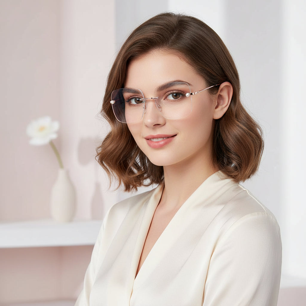 Rose Gold Frameless Designer Pearl Computer Glasses LKE8965-PNK