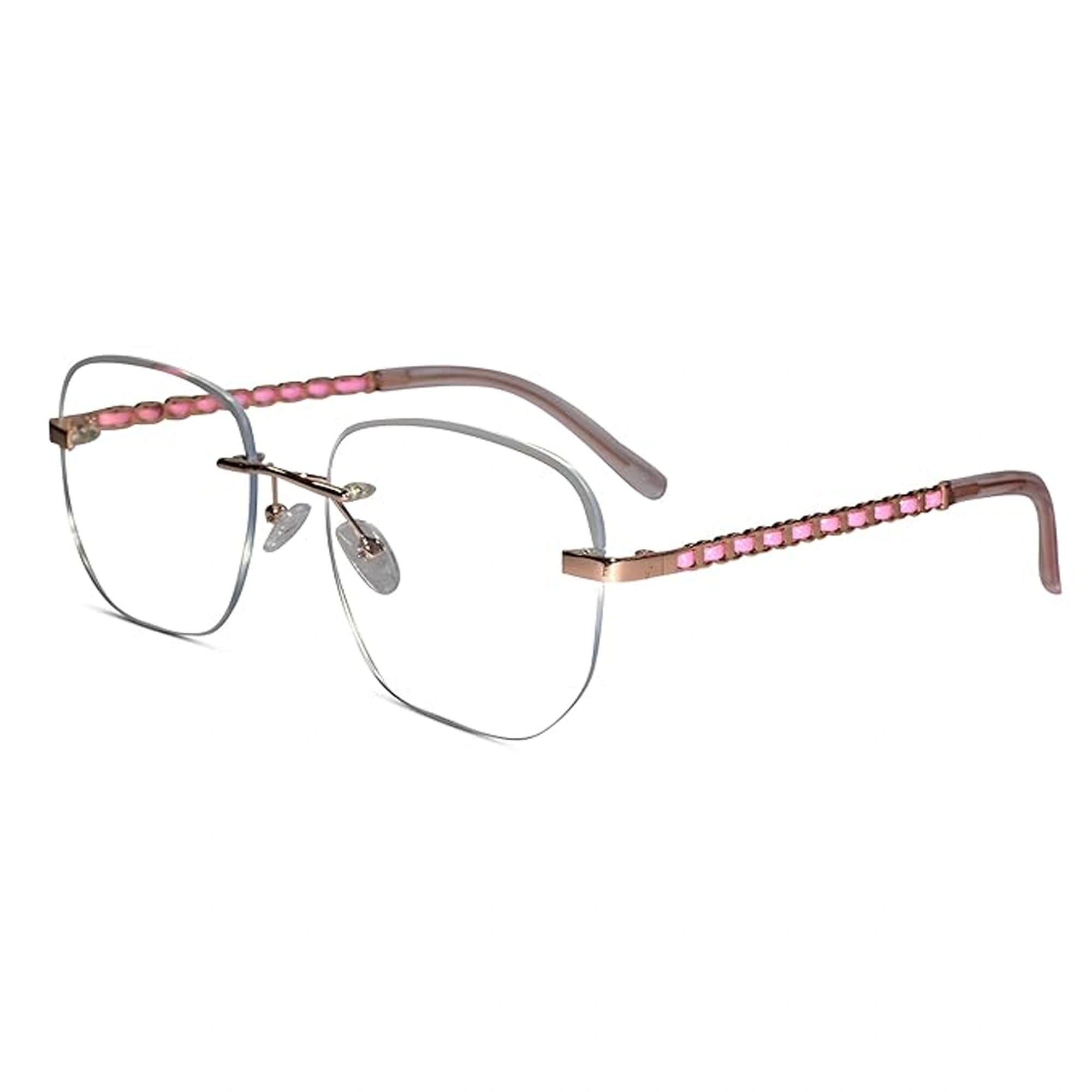Pink Frameless Designer Eyeglasses For Women LKE23032-PNK
