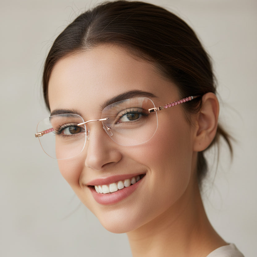 Pink Frameless Designer Eyeglasses For Women LKE23032-PNK