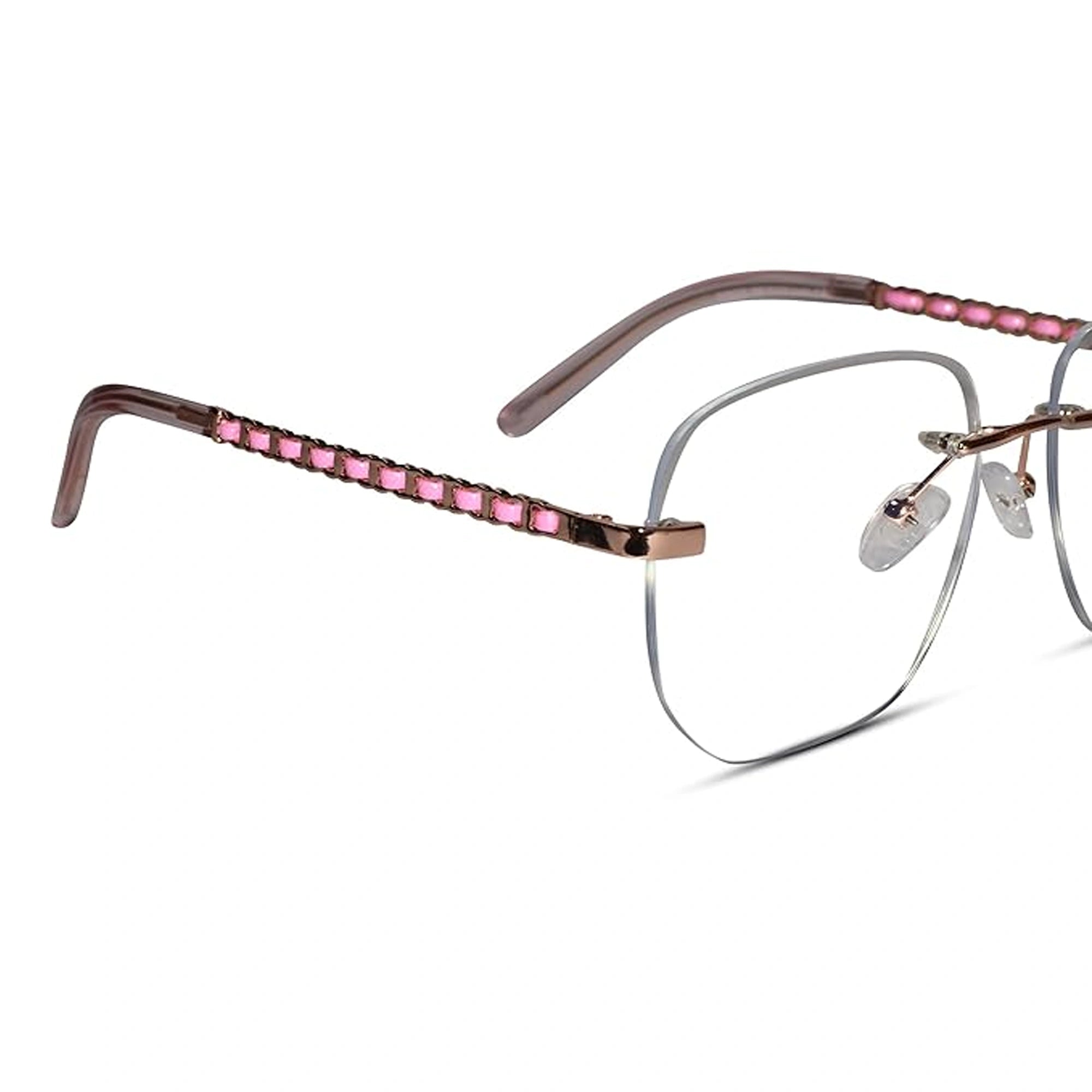 Pink Frameless Designer Eyeglasses For Women LKE23032-PNK