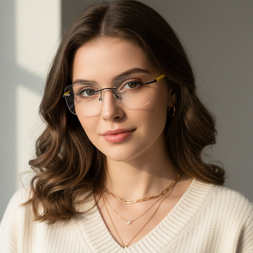 Yellow Frameless Square Eyeglasses For Men & Women LKE21092-YELLOW