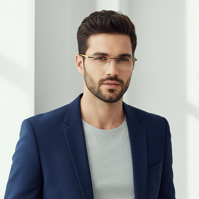 Yellow Frameless Square Eyeglasses For Men & Women LKE21092-YELLOW