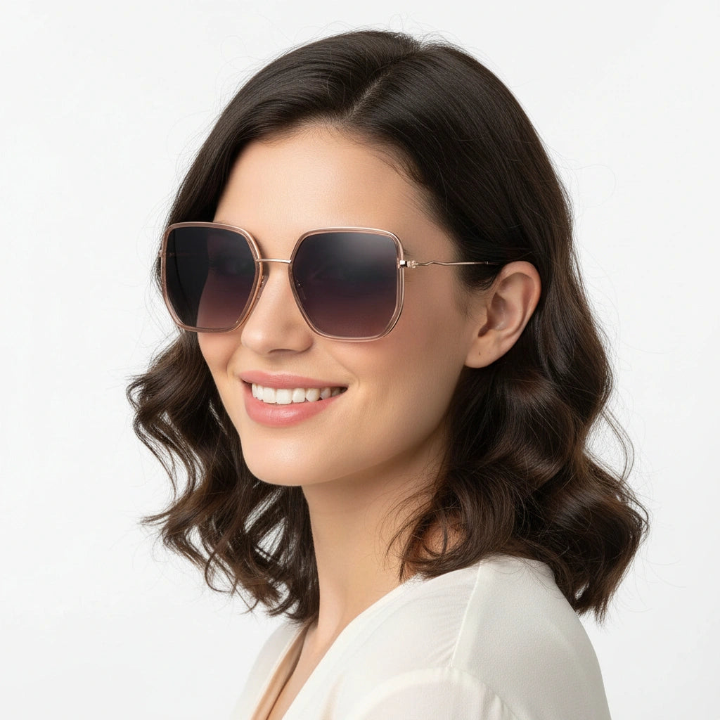 Full Rim  Hexagonal Shape  Stylish Sunglasses  For Women LKS1752-PINK