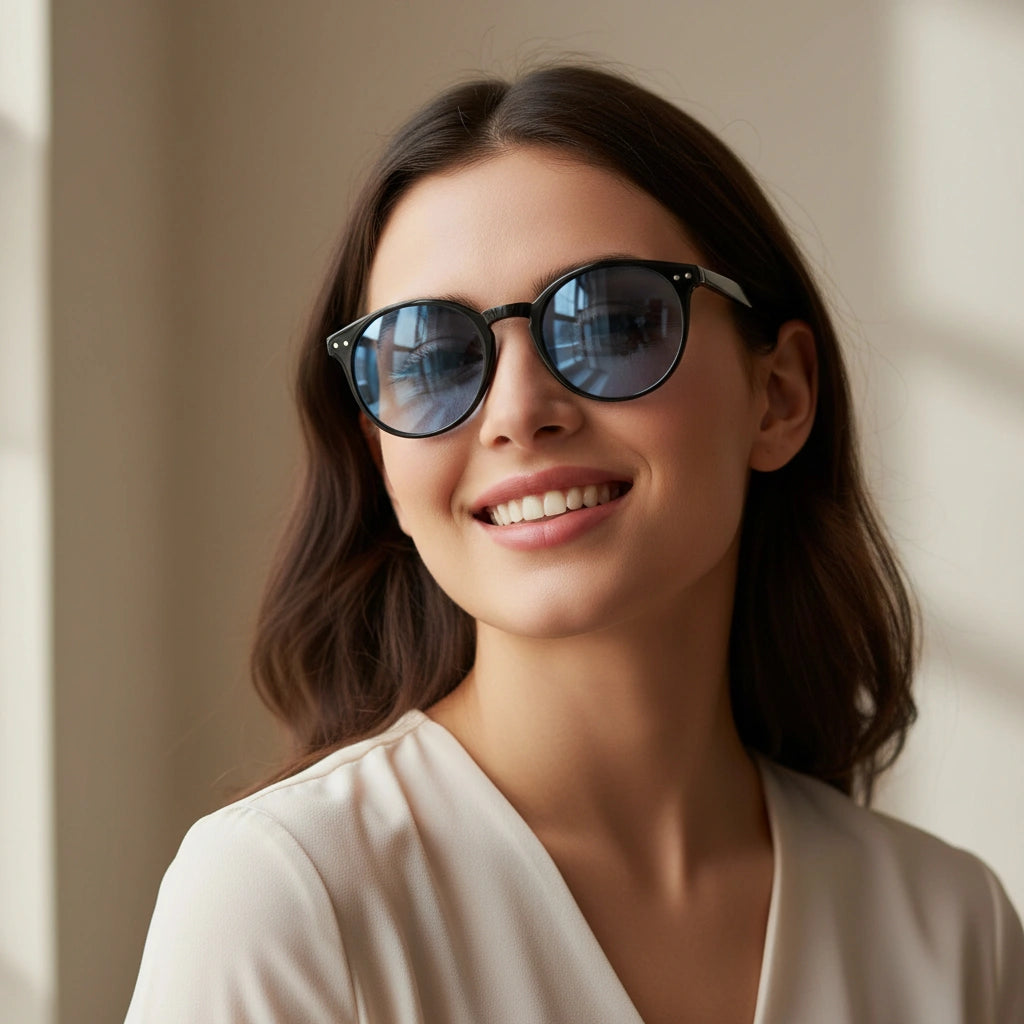 Glossy Black Blue Sunglasses For Women LKS3821-BLU