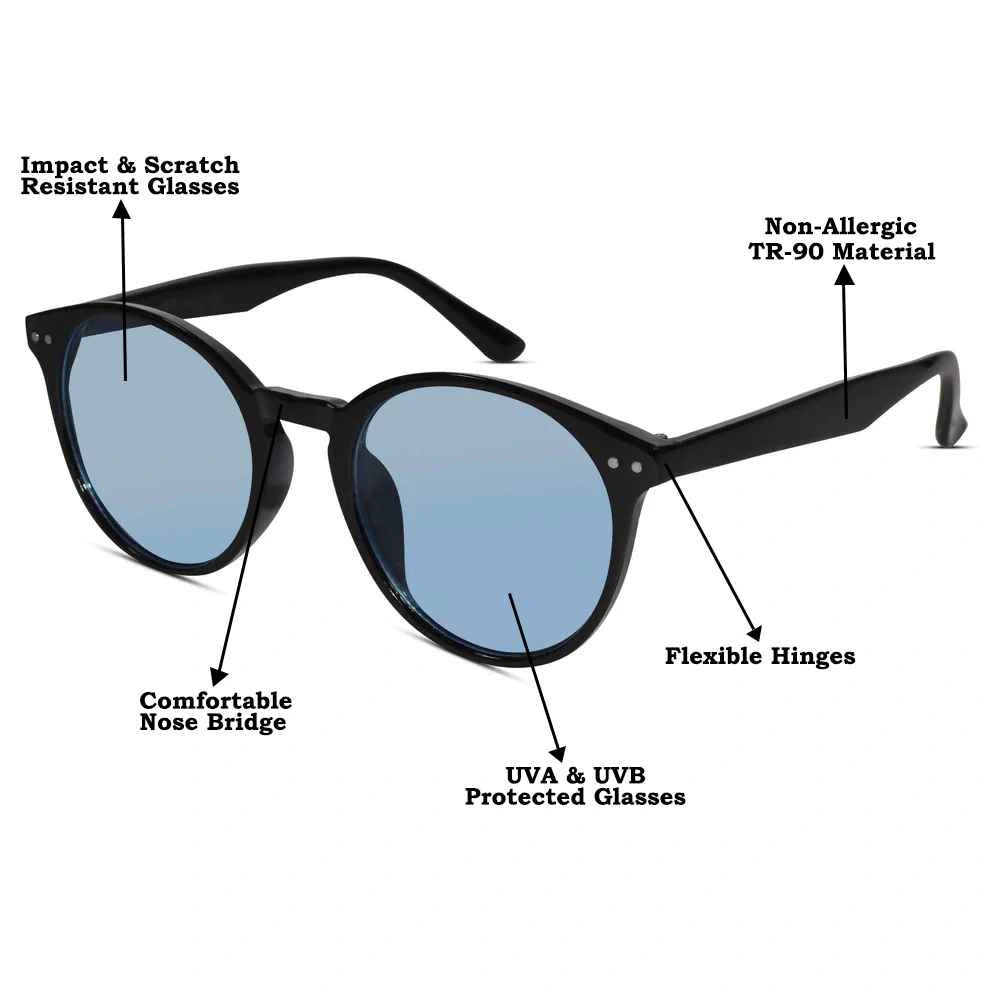 Glossy Black Blue Sunglasses For Women LKS3821-BLU