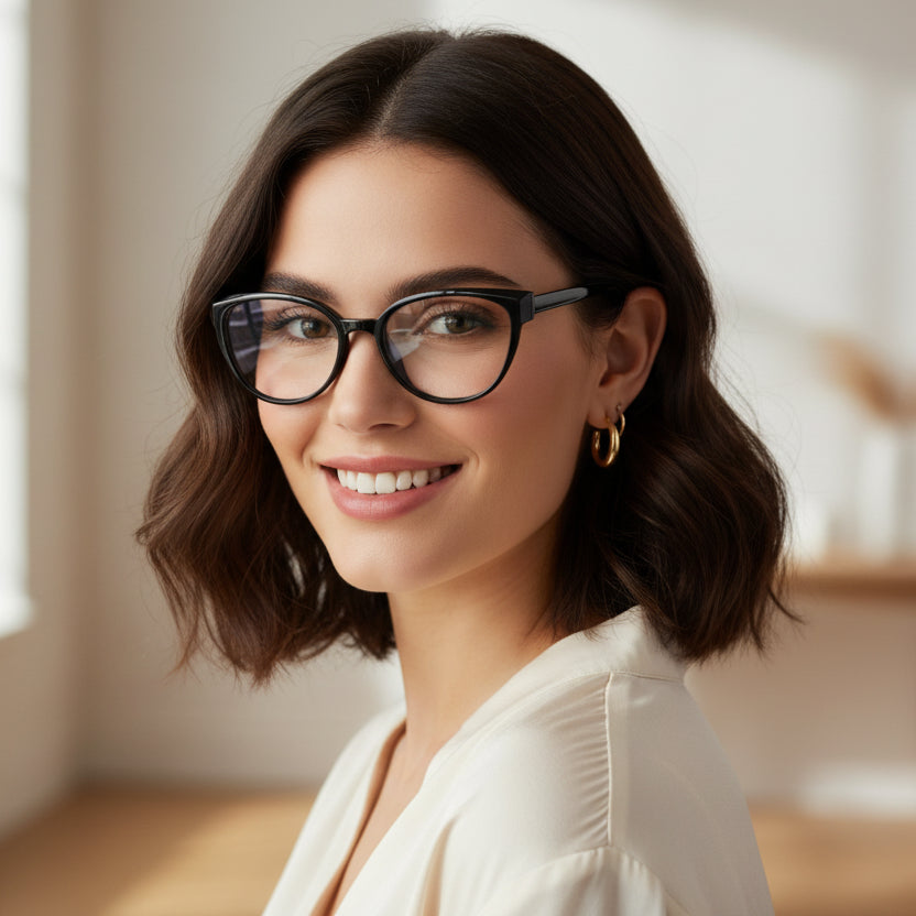 Glossy Black Cat-eye Eyeglasses For Women ELE7230-BLK