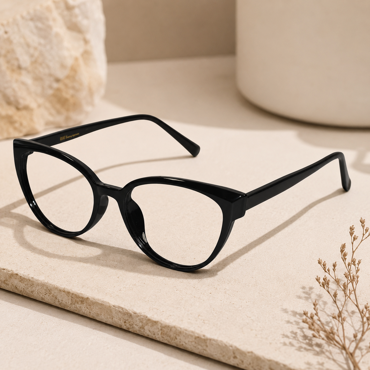 Glossy Black Cat-eye Eyeglasses For Women ELE7230-BLK
