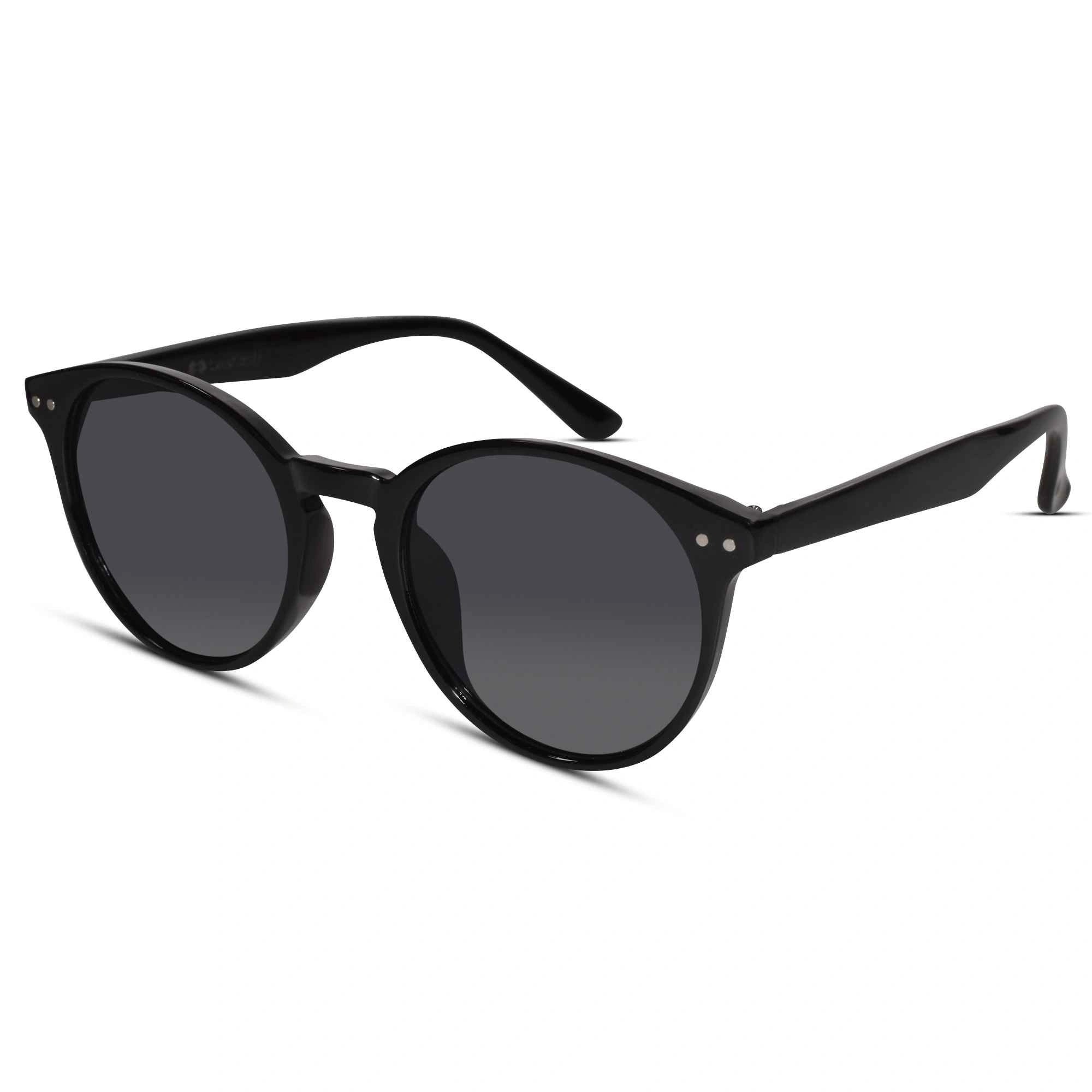Glossy Black Round Sunglasses For  Women LKS3821-BLK