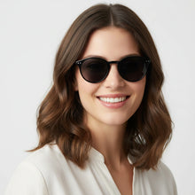 Glossy Black Round Sunglasses For  Women