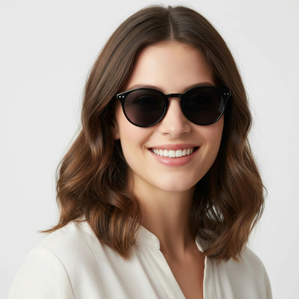 Glossy Black Round Sunglasses For  Women LKS3821-BLK
