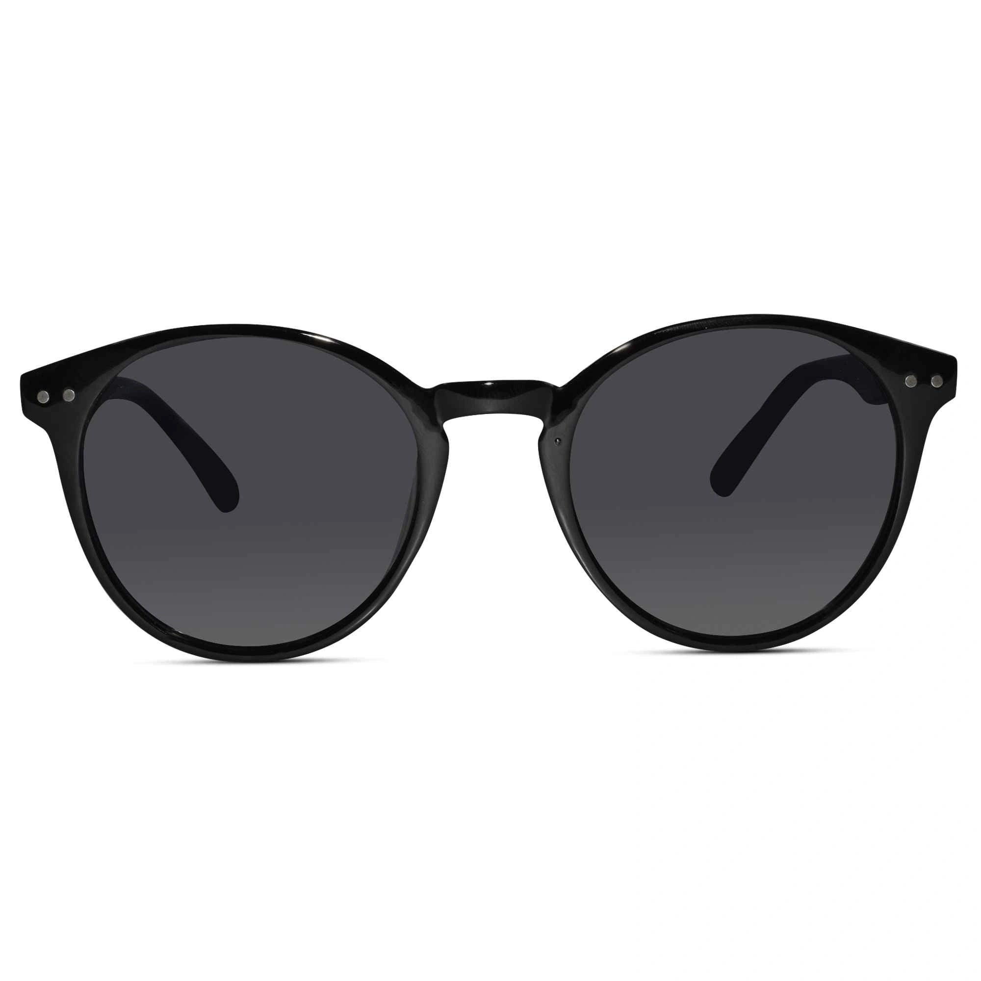 Glossy Black Round Sunglasses For  Women LKS3821-BLK