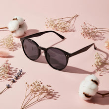 Glossy Black Round Sunglasses For  Women