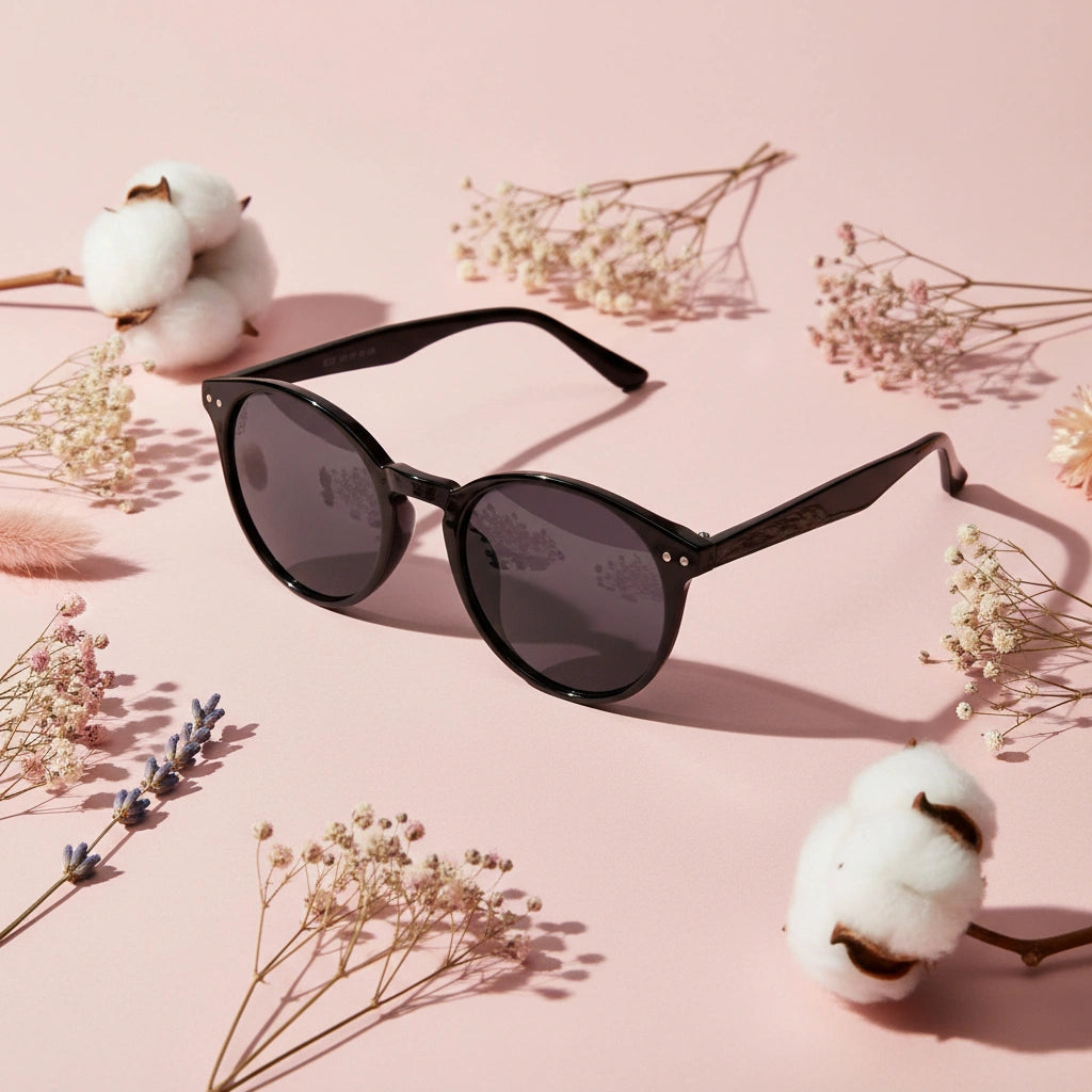Glossy Black Round Sunglasses For  Women LKS3821-BLK